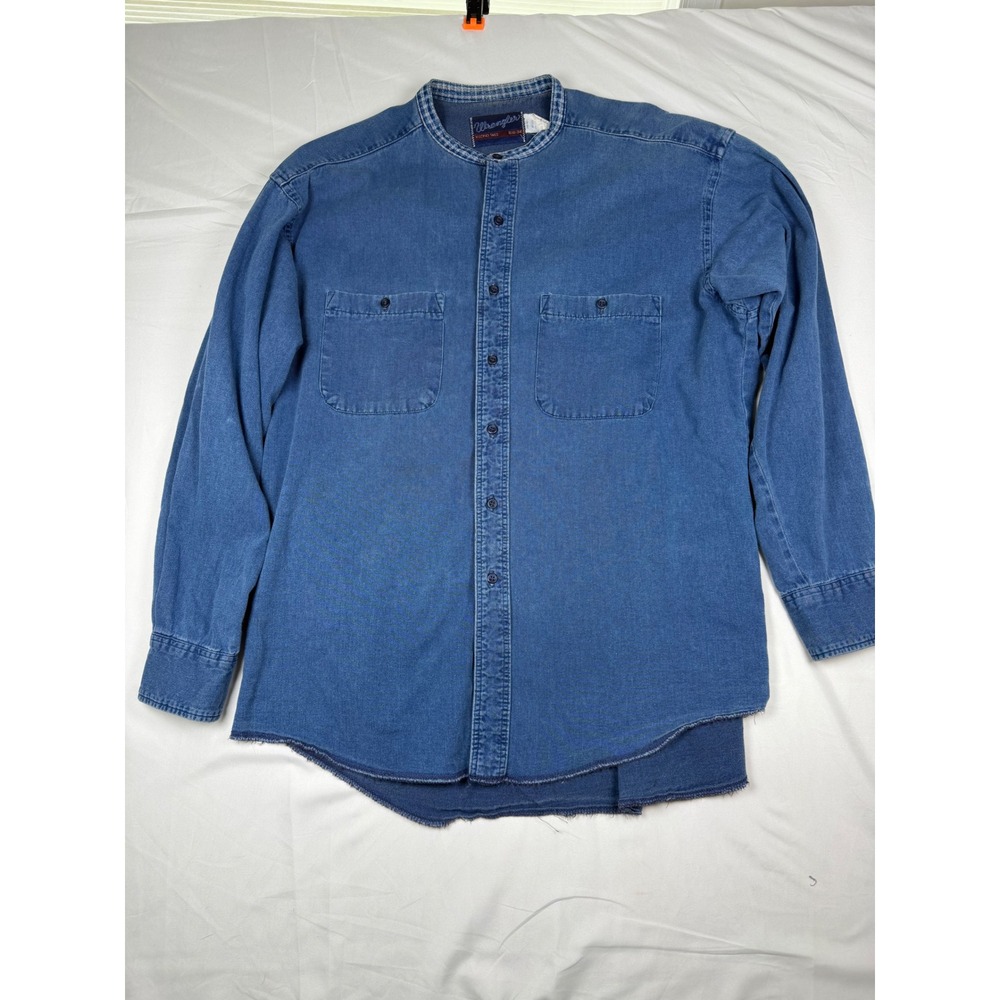 Vintage 80-90s Wrangler Denim Shirt 16.5 34 X-Long Tails Band Collar Western